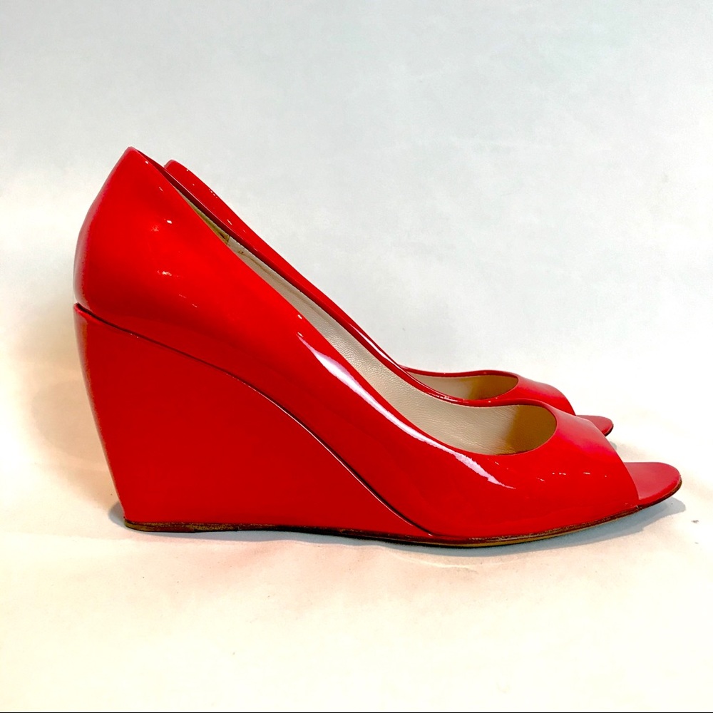 Miu Miu open toe patent  red wedges